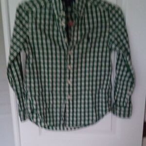 Ralph Lauren Double RL Green and White Button Down Shirt